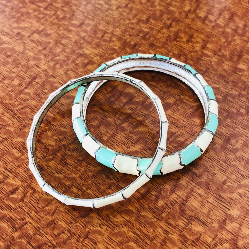 White & Mint Bangle Set